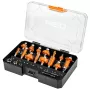 NEO TOOLS 15 daļu volframa karbīda frēžu komplekts ar 8 mm kātu koka kastē