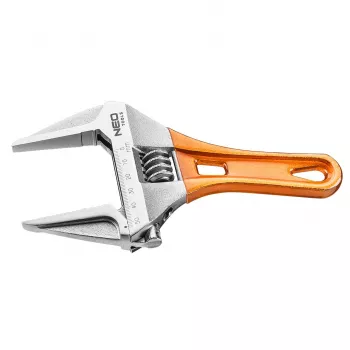 NEO TOOLS regulējama īsa uzgriežņu atslēga 185 mm, 0-53 mm spīļu atvērums, hroma vanādija tērauds, DIN 3117