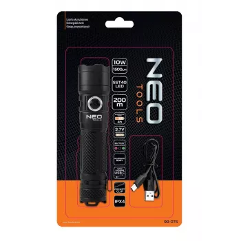 NEO TOOLS USB C 1500 lm SST40 LED uzlādējams lukturis
