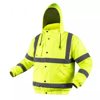 NEO TOOLS Viegli izolēta augstas redzamības bomber darba jaka, fluorescējoši dzeltena, izmērs XXL