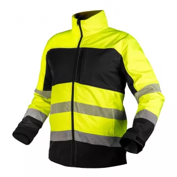 NEO TOOLS 81-702-XL Softshell augstas redzamības darba jaka, fluorescējoši dzeltena/melna, izmērs XL, EN ISO 20471 3. klase