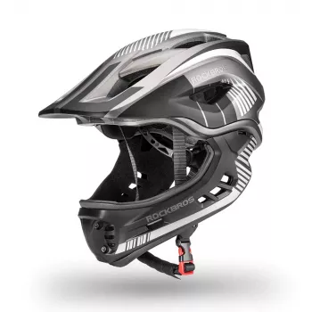 Rockbros TT-32SBTG-S bērnu velosipēda ķivere ar noņemamu zoda aizsargu, izmērs S, pelēka