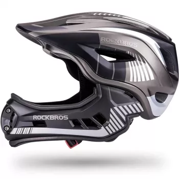 Rockbros TT-32SBTG-S bērnu velosipēda ķivere ar noņemamu zoda aizsargu, izmērs S, pelēka