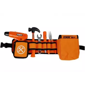 LEAN TOYS Handyman komplekts ar jostu, urbi, skrūvgriezi, knaiblēm, āmuru - 12 daļu rotaļlietu instrumentu komplekts bērniem