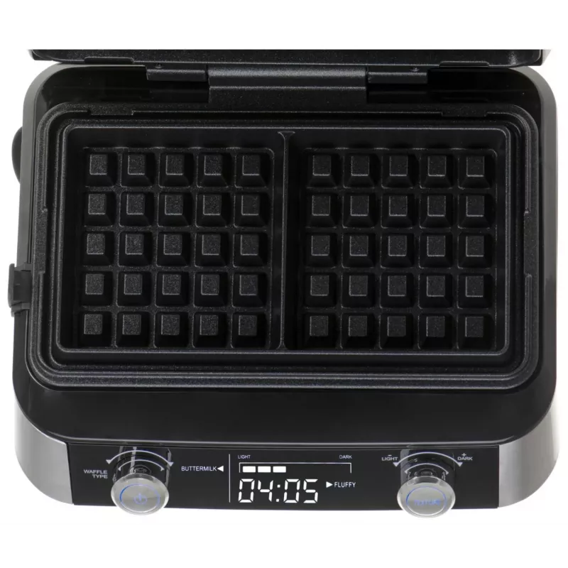 Adler AD 3084 vafeļu panna ar LED displeju, 5 programmas, 7 apbrūnināšanas līmeņi, 1600 W (maks. 2400 W), nepiedegošas plāksnes, melnā / sudraba krāsā