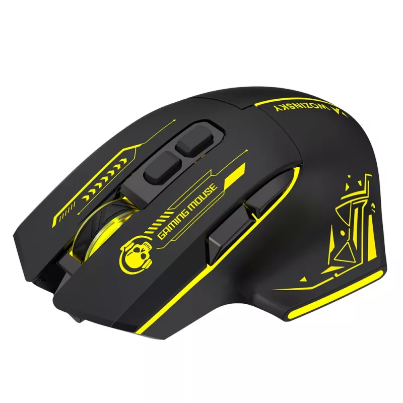 WOZINSKY WMGB-1181 bezvadu spēļu pele, 3200 DPI, RGB fona apgaismojums, uzlādējama, melna-dzeltena