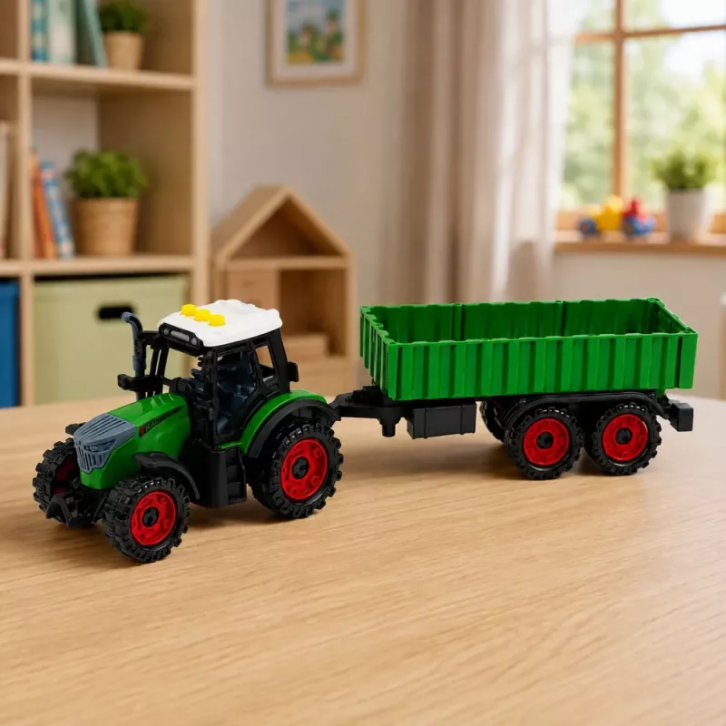 LEAN TOYS Lauksaimniecības traktors ar piekabi, berzes piedziņa, gaismas un skaņa, 35 cm