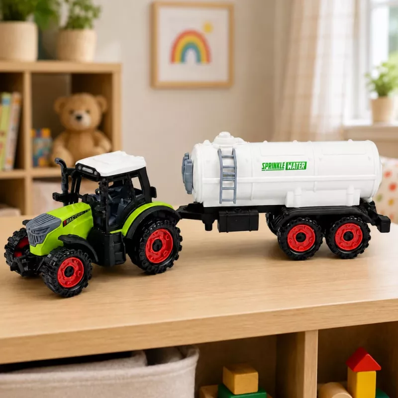 LEAN TOYS Lauksaimniecības traktors ar cisternu, berzes piedziņa, lauksaimniecības mašīna 34cm