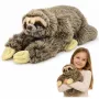 LEAN TOYS Reālistiskais sliņķa mīkstā rotaļlieta ar Velcro ķepām 34 cm