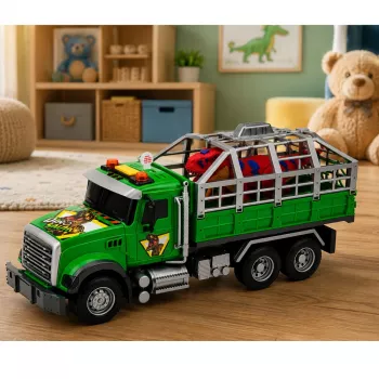 LEAN TOYS Transporter kravas automašīna ar būri T-Rex dinozauru figūru ar gaismām un skaņām 1:12