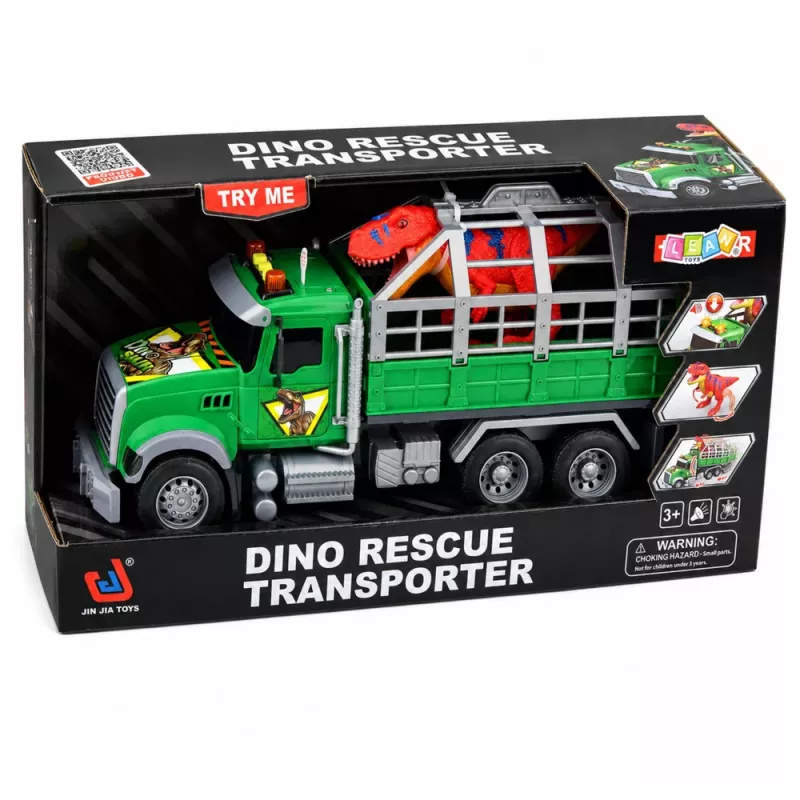 LEAN TOYS Transporter kravas automašīna ar būri T-Rex dinozauru figūru ar gaismām un skaņām 1:12