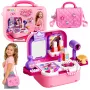 LEAN TOYS pārnēsājams 2-in-1 skaistumkopšanas komplekts ar maciņu, spoguli, kosmētiku un aksesuāriem, rozā