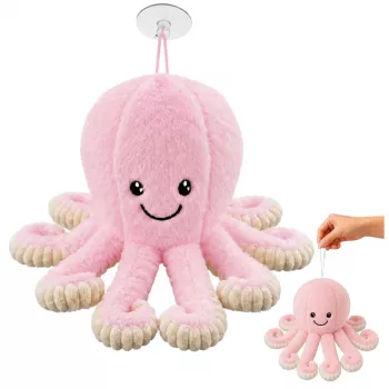 LEAN TOYS Plīša astoņkājis ar piesūcekni, rozā, 16 cm