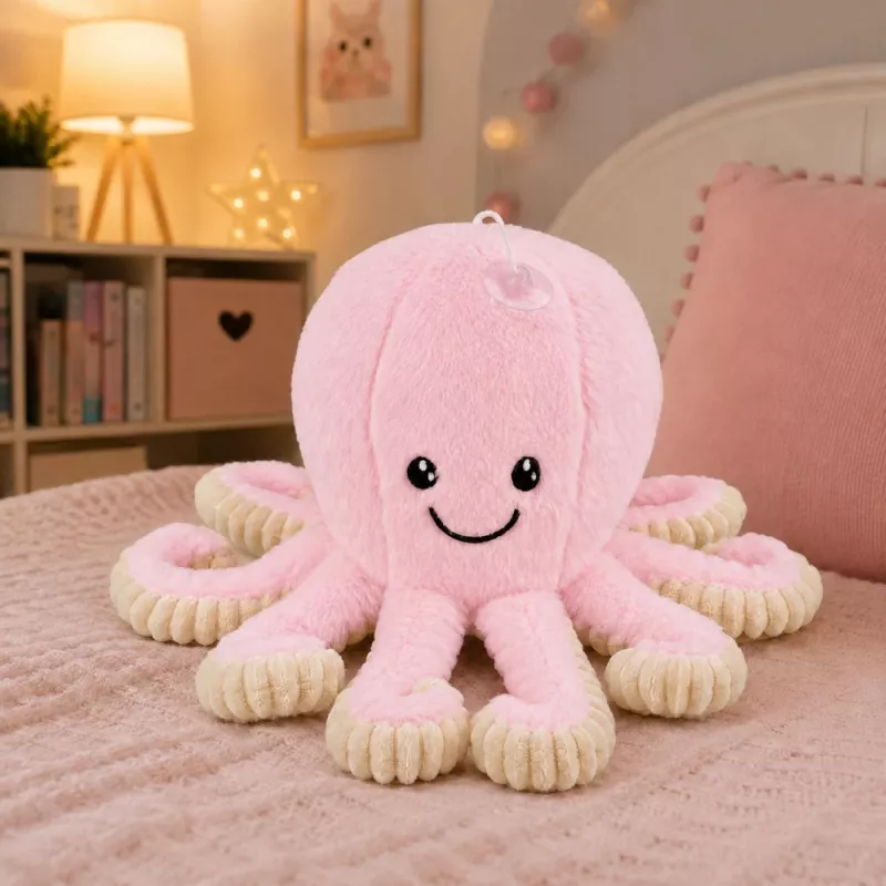 LEAN TOYS Plīša astoņkājis ar piesūcekni, rozā, 16 cm