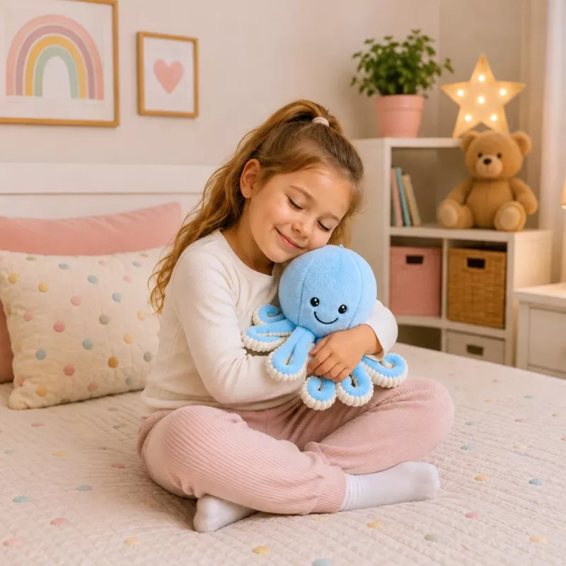 LEAN TOYS Pluša astoņkājis mīkstā rotaļlieta ar elastīgiem taustekļiem zils 30 cm