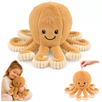 LEAN TOYS plīša astoņkājis mīkstā rotaļlieta ar elastīgiem taustekļiem bēšs 30 cm