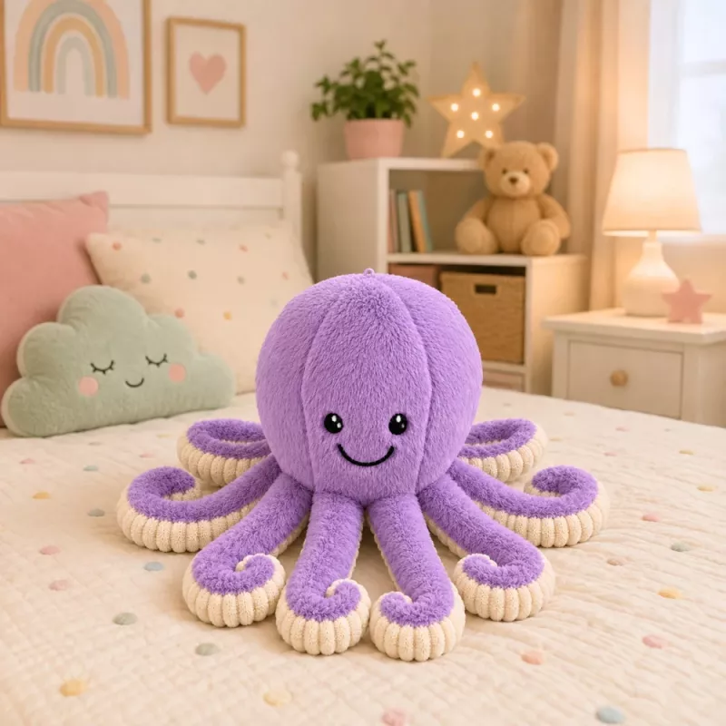 LEAN TOYS Pluša astoņkājis mīkstā rotaļlieta ar elastīgiem taustekļiem purpura 50 cm