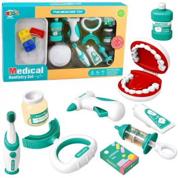 LEAN TOYS Little Dentist komplekts ar vibrējošu zobu birsti, zils, 15 gab.