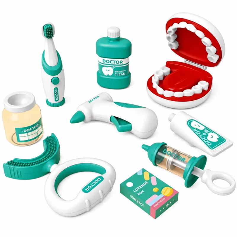 LEAN TOYS Little Dentist komplekts ar vibrējošu zobu birsti, zils, 15 gab.
