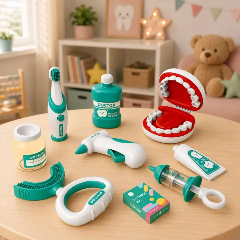 LEAN TOYS Little Dentist komplekts ar vibrējošu zobu birsti, zils, 15 gab.