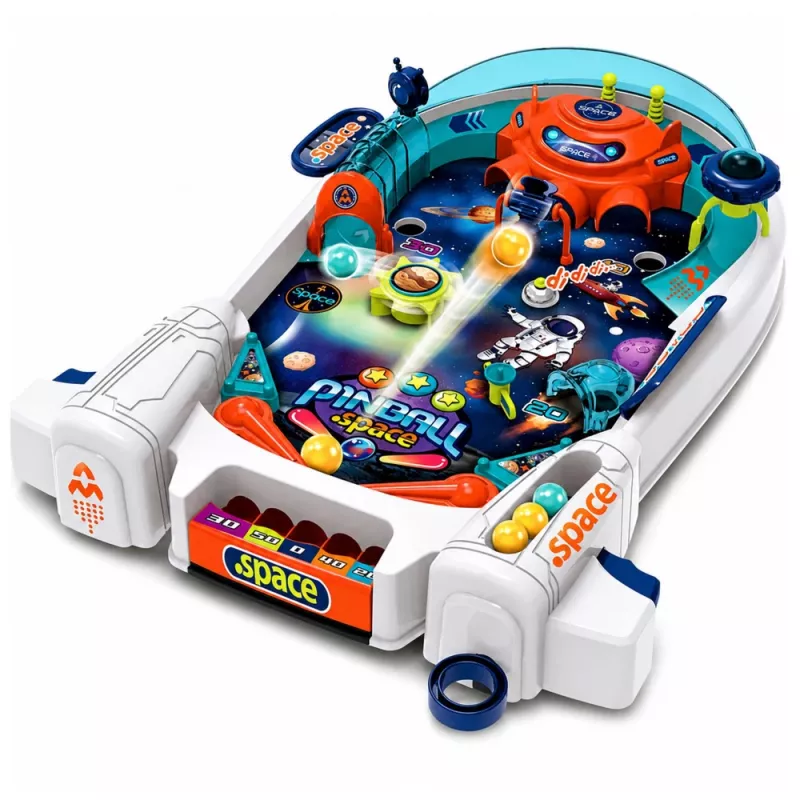 LEAN TOYS kosmosa pinbola arkādes spēle Space Flipper ar raķešu šķēršļiem un 8 bumbiņām