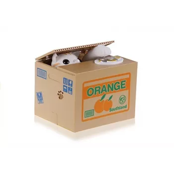 LEAN TOYS Mischief Saving Box Cute Kitty Money Box Piggybank - balts kaķis ar brūnu kastīti