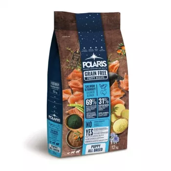 POLARIS Puppy sausā suņu barība ar lasi un tītaru, bez graudiem, 12 kg maiss