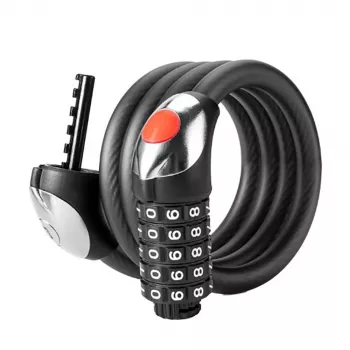 ROCKBROS RKS531 5 ciparu kombinācijas velosipēda slēdzene ar LED gaismu, 120 cm pīta tērauda troses, melna