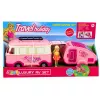 LEAN TOYS Ceļojumu komplekts Kempinga autobuss ar piekabi, leļļu mēbeles un aksesuāri, rozā