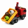 LEAN TOYS atkritumu mašīna ar celtni un šķirošanas konteineriem, gaismas un skaņas efekti, sarkana