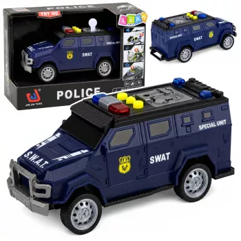 LEAN TOYS SWAT Speciālās vienības policijas automašīna 1:32 mērogs ar gaismām, skaņām un atsitiena darbību - tumši zila