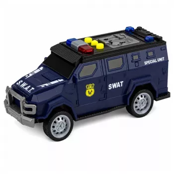 LEAN TOYS SWAT Speciālās vienības policijas automašīna 1:32 mērogs ar gaismām, skaņām un atsitiena darbību - tumši zila