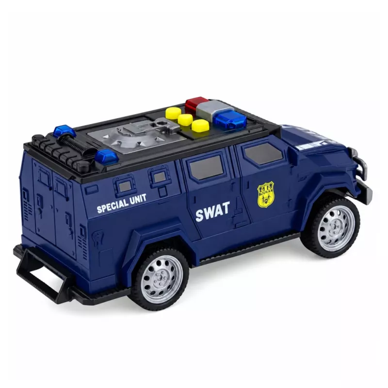 LEAN TOYS SWAT Speciālās vienības policijas automašīna 1:32 mērogs ar gaismām, skaņām un atsitiena darbību - tumši zila
