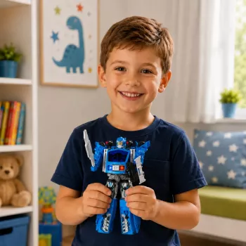 LEAN TOYS Auto Robot 2in1 policijas auto palaidējs ar mazajiem robotiem, gaismām un skaņām