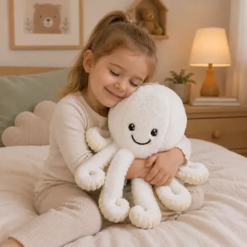 LEAN TOYS Pluša astoņkājis ar elastīgiem taustekļiem, balts, 50 cm