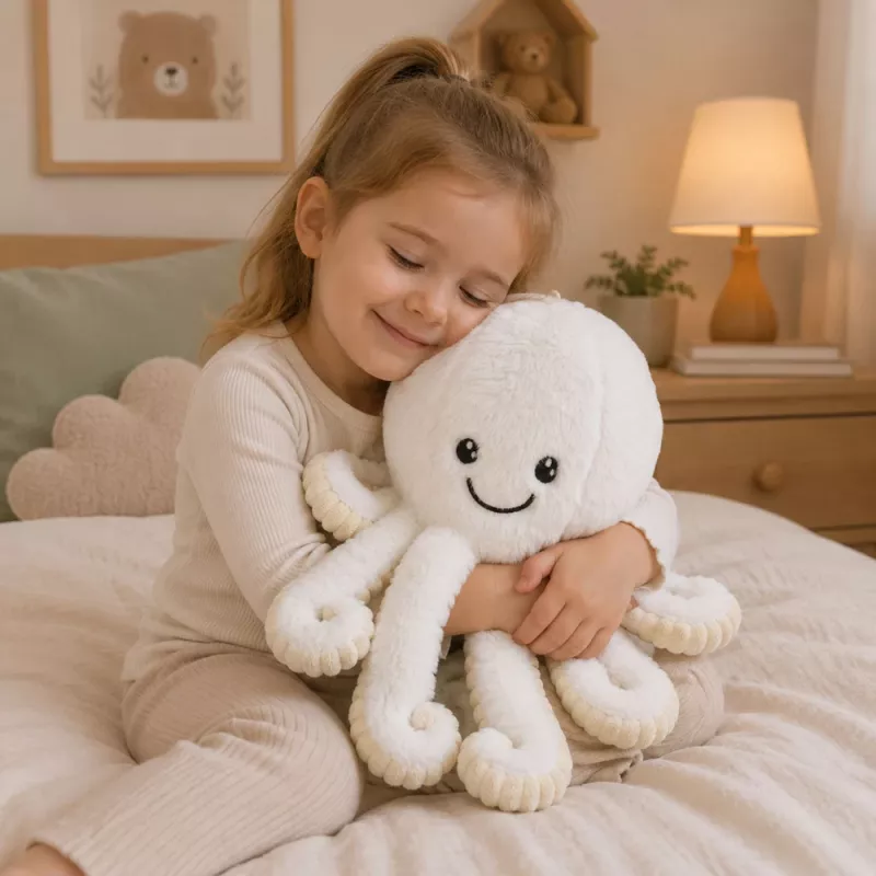 LEAN TOYS Pluša astoņkājis ar elastīgiem taustekļiem, balts, 50 cm