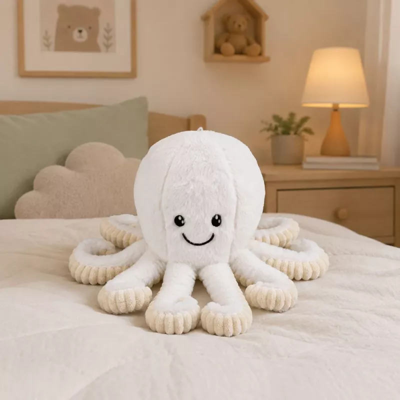 LEAN TOYS Pluša astoņkājis ar elastīgiem taustekļiem, balts, 50 cm