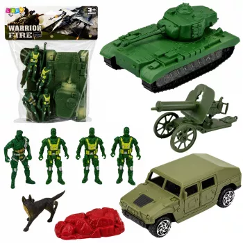 LEAN TOYS Militārais komplekts Karavīri Tanks Transportlīdzeklis Ierocis 13 gab.