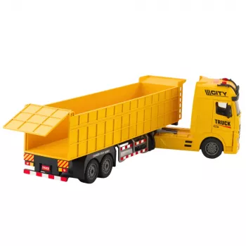 LEAN TOYS Transporta kravas auto ar paceļamu piekabi, gaismām un skaņām, dzeltens