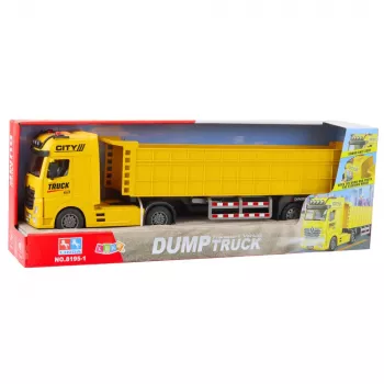 LEAN TOYS Transporta kravas auto ar paceļamu piekabi, gaismām un skaņām, dzeltens