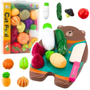 LEAN TOYS Dārzeņu griešanas komplekts ar griešanas dēlīti un nazi, izglītojoši aksesuāri bērniem