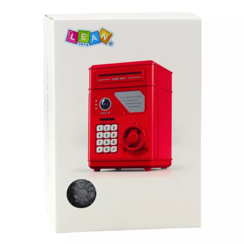 LEAN TOYS elektroniska droša ATM krājkasīte ar PIN bērniem, pelēka