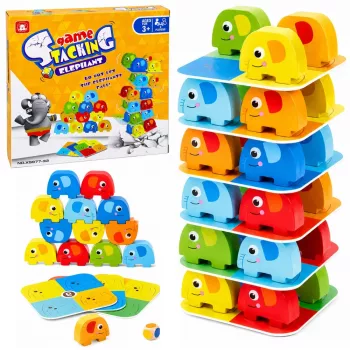 LEAN TOYS Elephant Tower prasmju spēle Līdzsvarojošie ziloņi ar krāsainām kartītēm 46 gab.
