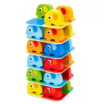 LEAN TOYS Elephant Tower prasmju spēle Līdzsvarojošie ziloņi ar krāsainām kartītēm 46 gab.