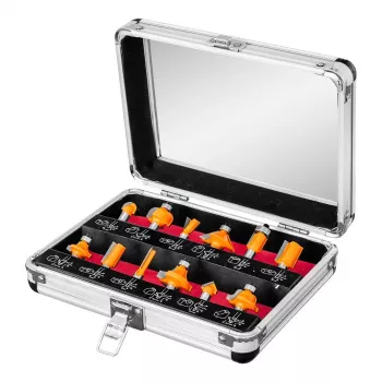 NEO TOOLS 12 gab. volframa karbīda frēžu komplekts, 8 mm kāts, koka futrālis