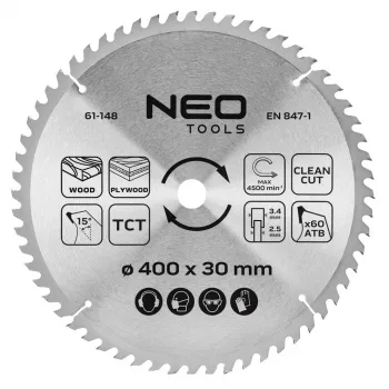 NEO TOOLS Ripzāģa asmens, ar karbīda galiem, 400 x 30 mm, 60 zobi