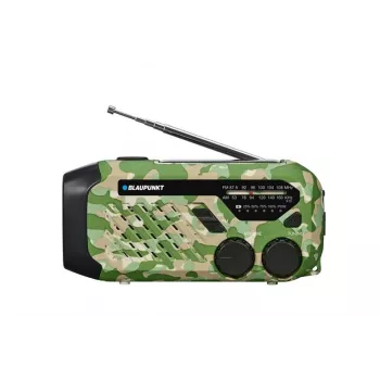 Blaupunkt ER10GC pārnēsājams analogais FM/AM radio uztvērējs ar teleskopisko antenu, iebūvētu skaļruni, pārnēsāšanas rokturi, zaļš