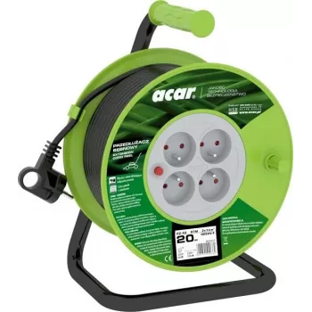 ACAR PZ-4Z/OTM H05VV-F 3G1.0 20m ievelkamais pagarinātājs ar termoaizsardzību, 4 Schuko kontaktligzdas, 230V/10A, IP20, melns/oranžs