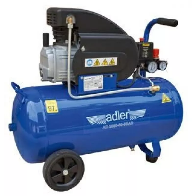 Adler AD 2050-50 50L eļļas ieeļļots gaisa kompresors, 8 bar, 230V, 2 ZS, 206 L/min ieplūde, riteņi un rokturis