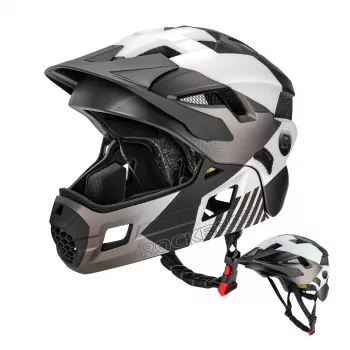 ROCKBROS TS-61 Bērnu pārveidojamā pilna sejas velo ķivere ar noņemamu zoda aizsargu, izmērs M (54-57 cm), pelēka